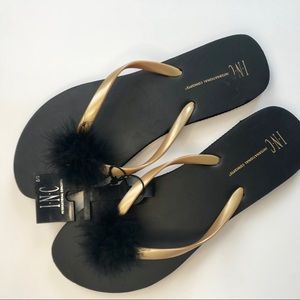 Slip on Sandals gold black faux fur slip on NWT sz 8/9 by INC